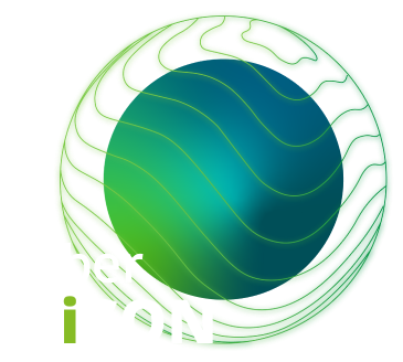 Abstract circular graphic with green and blue gradients, wavy lines, and the text "cyber iCON" in white and green at the bottom left—perfect for showcasing Cybericon2024.